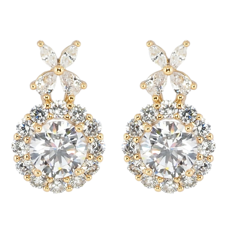 Сережки Xuping Позолота 18K пусети Фіаніт в обрамленні цирконію фото №3