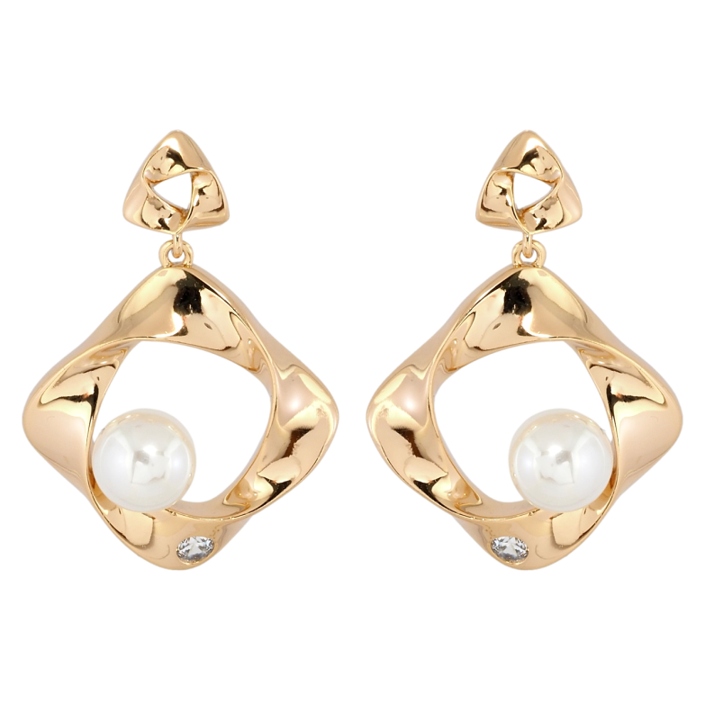 Серьги Xuping Позолота 18K пусеты Ромбовые подвески с жемчужинами фото №1 Серьги Xuping Позолота 18K пусеты Ромбовые подвески с жемчужинами фото №1