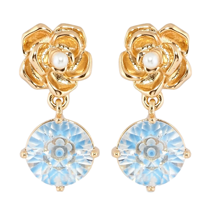 Сережки Xuping Позолота 18K пусети Квіточки з підвісками декоративний блакитний кристал фото №18