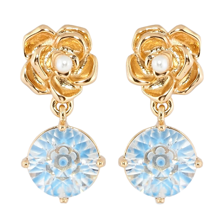 Серьги Xuping Позолота 18K пусеты Цветочки с подвесками декоративный голубой кристалл фото №1