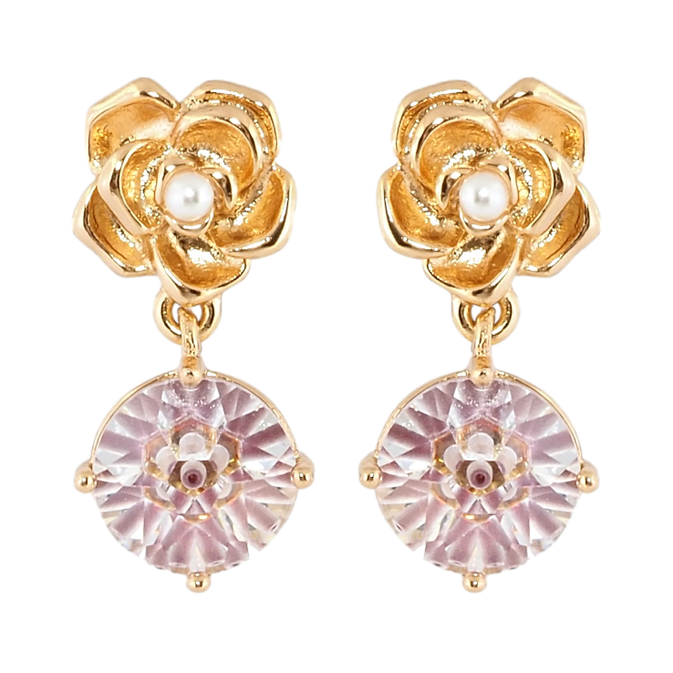 Сережки Xuping Позолота 18K пусети Квіточки з підвісками декоративний рожевий кристал фото №17