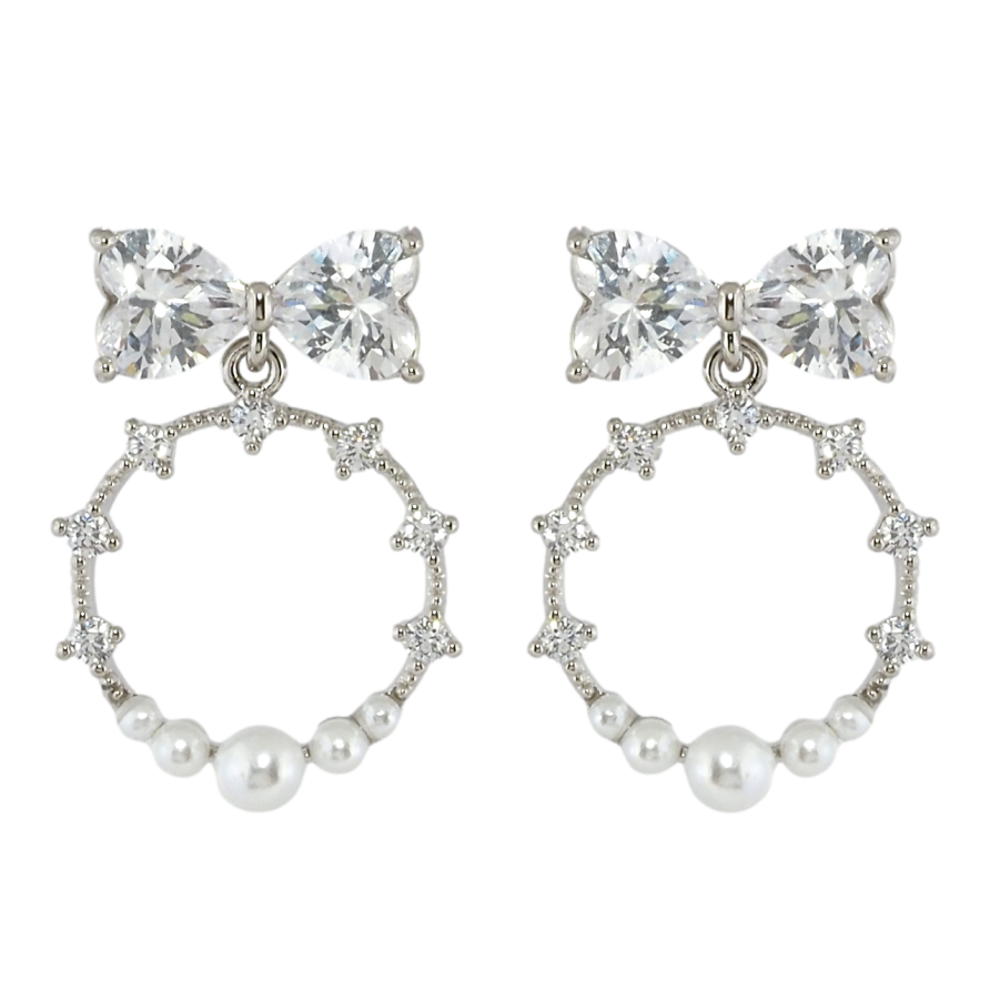 Сережки Xuping Родій пусети Кришталеві банти з круглими підвісками фото №1