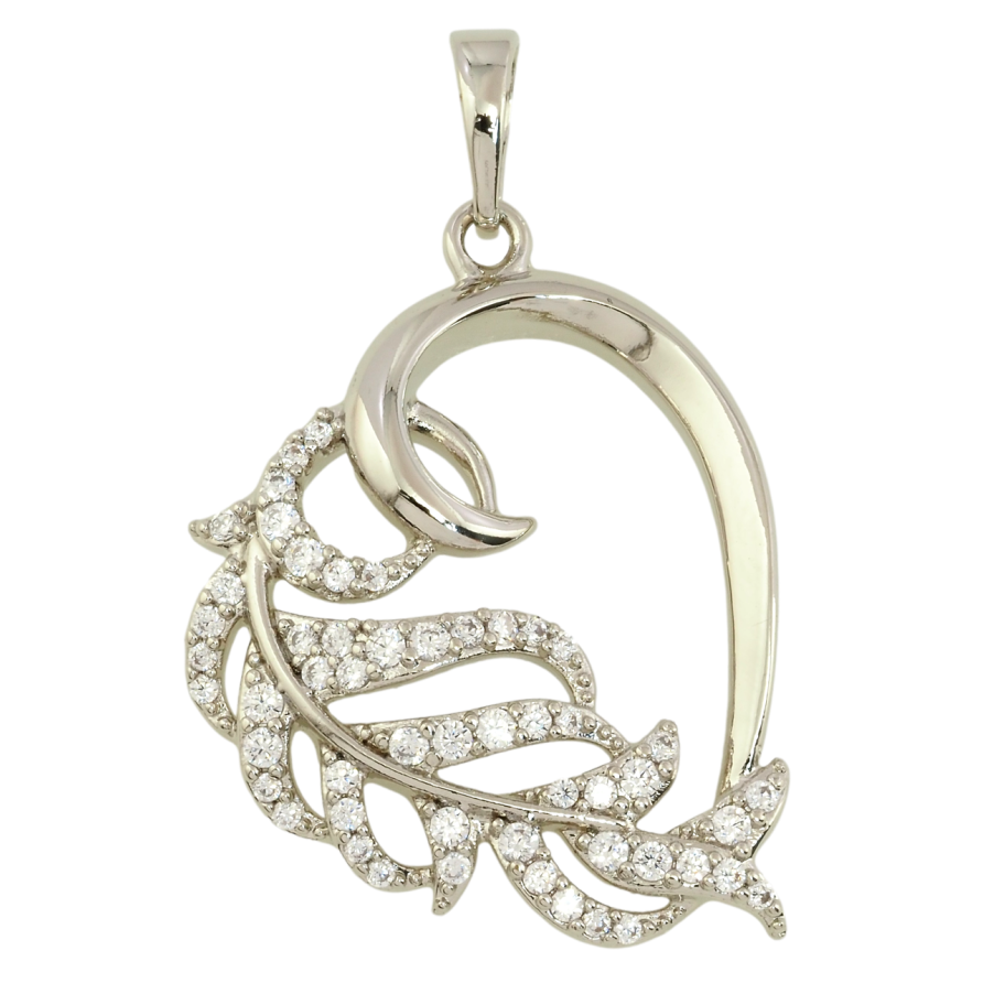 Кулон Xuping Родій Серце з пером для ланцюжка до 6мм фото №1 Кулон Xuping Родій Серце з пером для ланцюжка до 6мм фото №1