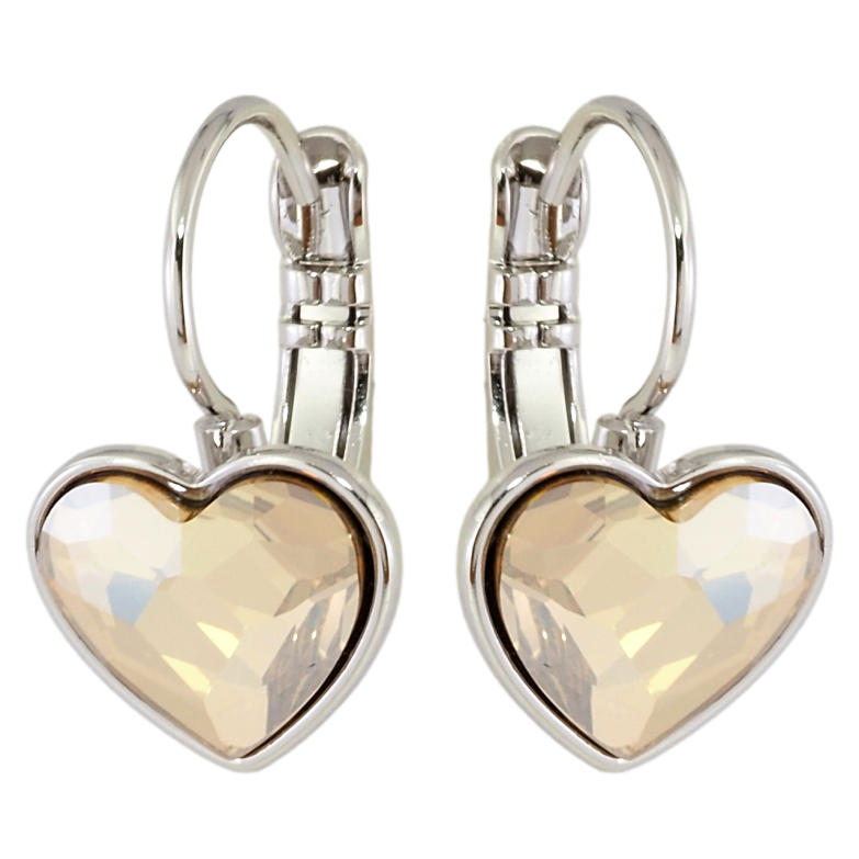 Серьги Xuping цвет Родий с кристаллами Swarovski французский замок Кристальное сердечко Topaz на дужке фото №1