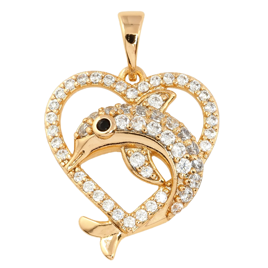 Кулон Xuping Позолота 18K Сердечко с дельфином для цепочки до 5мм фото №1
