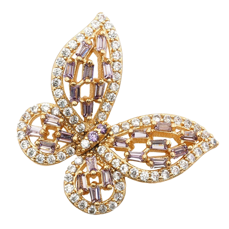 Кулон Xuping Позолота 18K Метелик інкрустація цирконієм та бузковими фіанітами для ланцюжка до 3мм фото №1