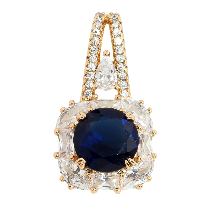 Кулон Xuping Позолота 18K Cиній фіаніт в обрамленні цирконію для ланцюжка до 4мм фото №1 Кулон Xuping Позолота 18K Cиній фіаніт в обрамленні цирконію для ланцюжка до 4мм фото №1