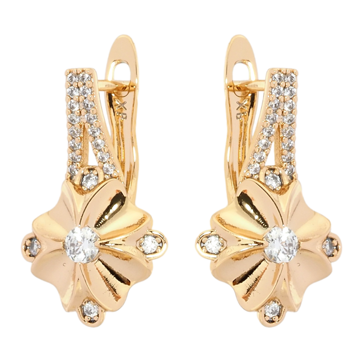 Серьги Xuping Позолота 18K английский замок Цветочки с цирконием фото №3