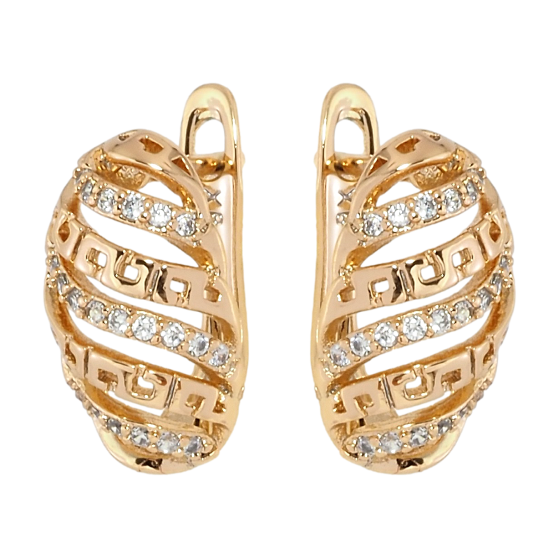 Серьги Xuping Позолота 18K английский замок Резные овалы с цирконием фото №1