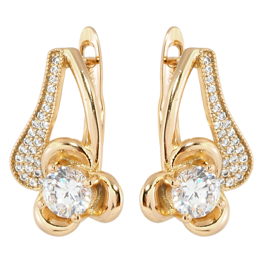 Серьги Xuping Позолота 18K английский замок Цветочки с инкрустацией цирконием фото №1