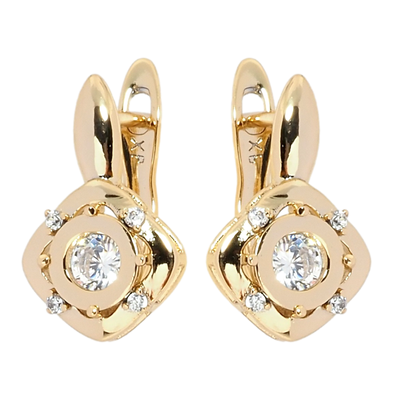 Серьги Xuping Позолота 18K английский замок Ромбы с цирконием фото №1 Серьги Xuping Позолота 18K английский замок Ромбы с цирконием фото №1