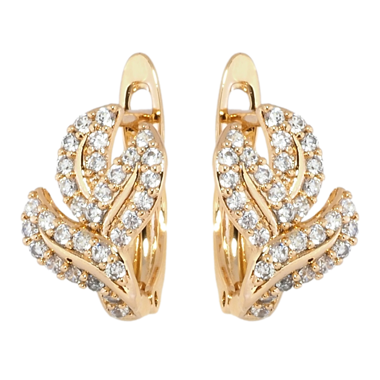 Серьги Xuping Позолота 18K английский замок Листики с цирконием фото №1 Серьги Xuping Позолота 18K английский замок Листики с цирконием фото №1