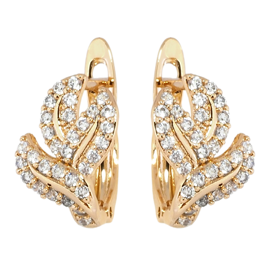 Серьги Xuping Позолота 18K английский замок Листики с цирконием фото №1