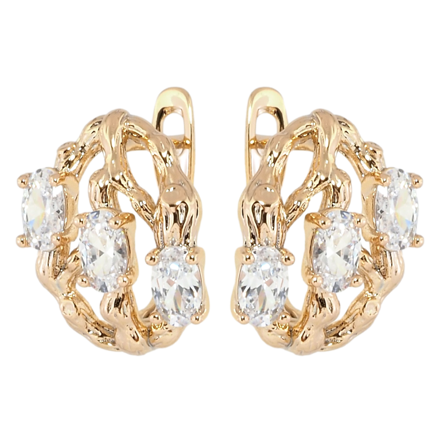 Серьги Xuping Позолота 18K английский замок Три фианита фото №1 Серьги Xuping Позолота 18K английский замок Три фианита фото №1