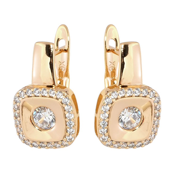 Серьги Xuping Позолота 18K английский замок Квадраты с цирконием фото №3