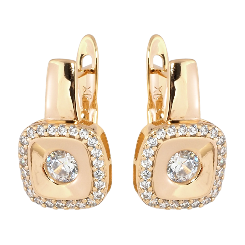 Серьги Xuping Позолота 18K английский замок Квадраты с цирконием фото №1 Серьги Xuping Позолота 18K английский замок Квадраты с цирконием фото №1