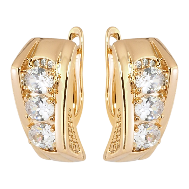 Серьги Xuping Позолота 18K английский замок Три фианита фото №1