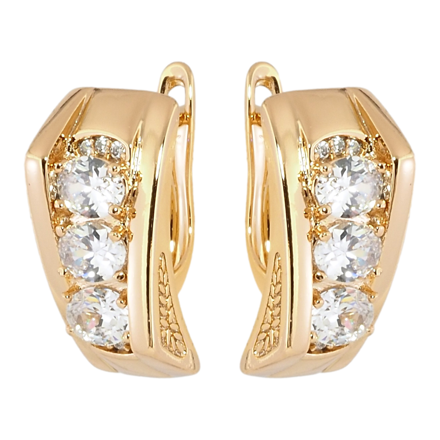 Сережки Xuping Позолота 18K англійський замок Три фіаніти фото №1
