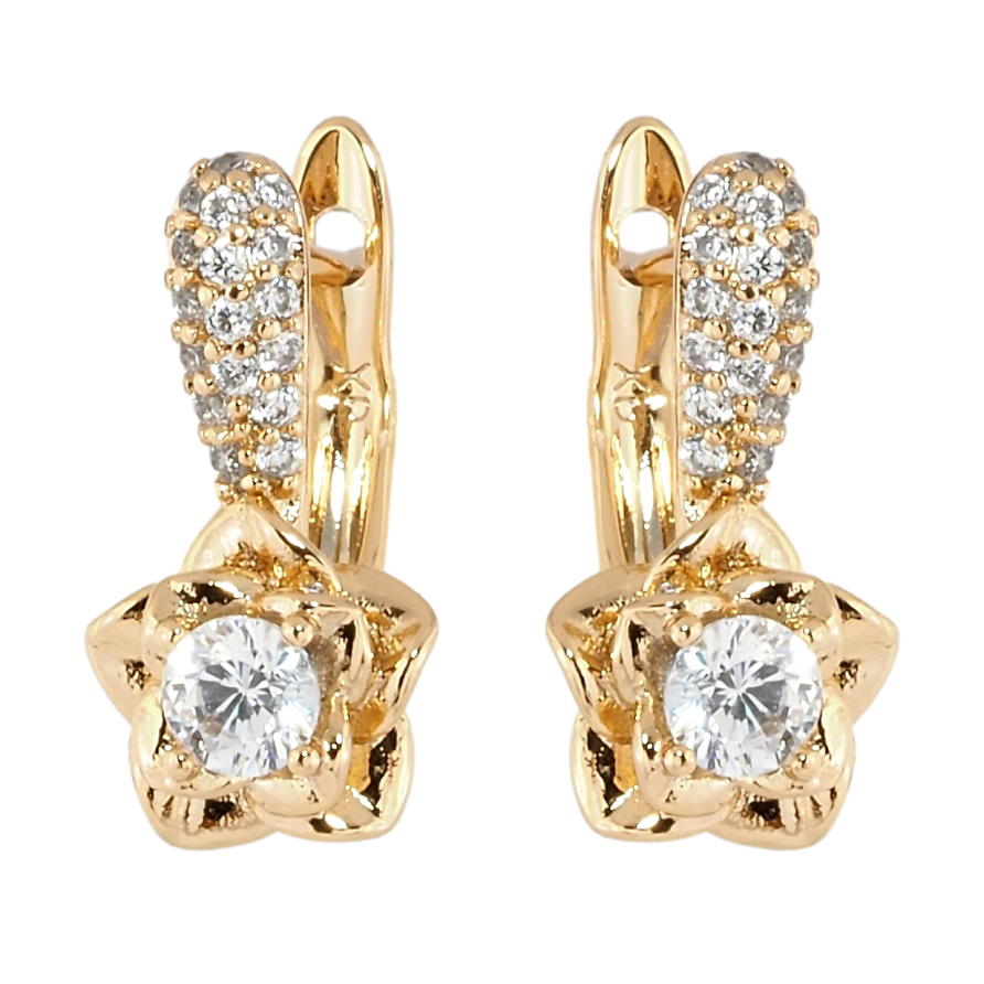 Серьги Xuping Позолота 18K английский замок Цветочки инкрустация цирконием фото №1