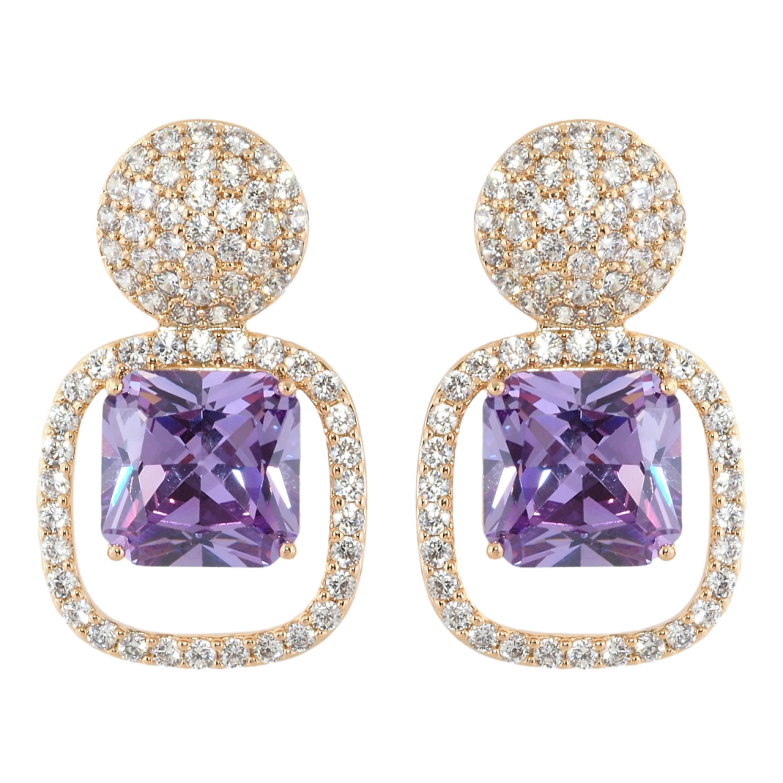 Сережки Xuping Позолота 18K пусети Інкрустація цирконієм з бузковими фіанітами фото №1