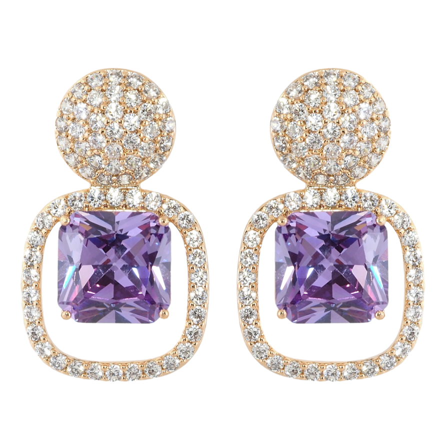 Сережки Xuping Позолота 18K пусети Інкрустація цирконієм з бузковими фіанітами фото №1