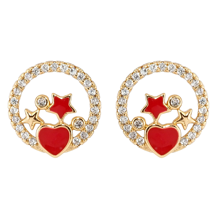 Сережки Xuping Позолота 18K пусети Зірки в колечках цирконію з червоною емаллю фото №21