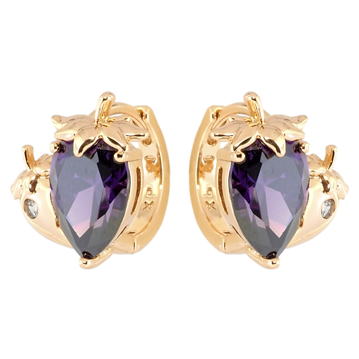 Серьги Xuping Позолота 18K колечки Сиреневые кристальные клубнички фото №23