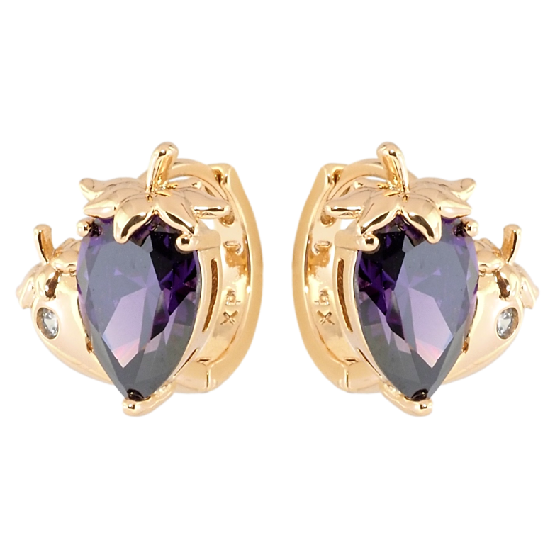 Сережки Xuping Позолота 18K колечка Бузкові кришталеві полунички фото №1