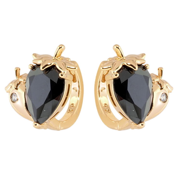 Серьги Xuping Позолота 18K колечки Черные кристальные клубнички фото №4