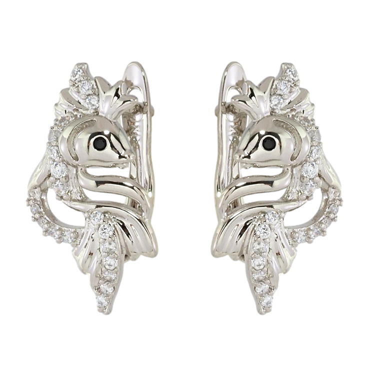 Серьги Xuping Родий английский замок Золотые рыбки с цирконием фото №16