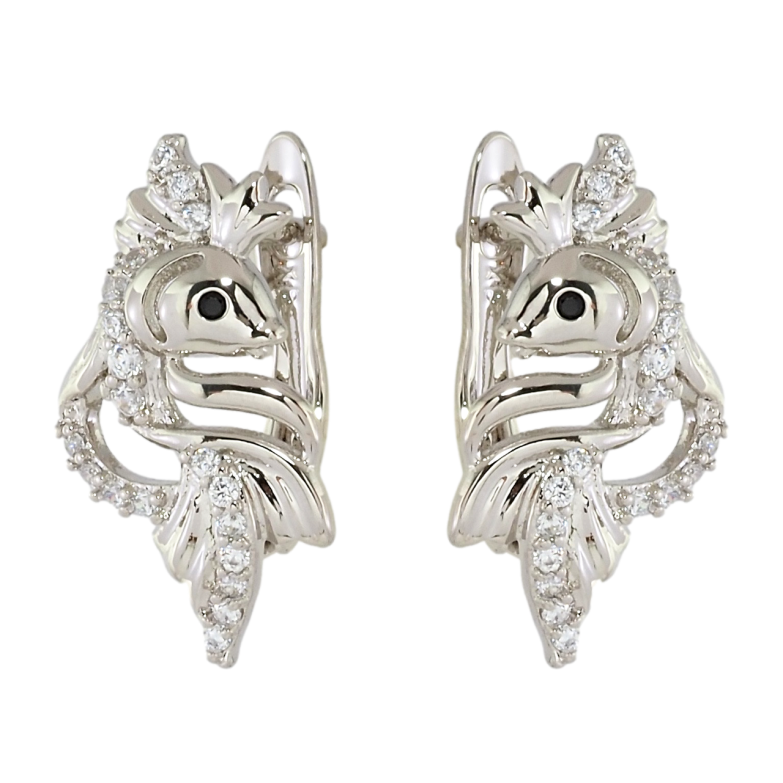 Сережки Xuping Родій англійський замок Золоті рибки з цирконієм фото №1 Сережки Xuping Родій англійський замок Золоті рибки з цирконієм фото №1