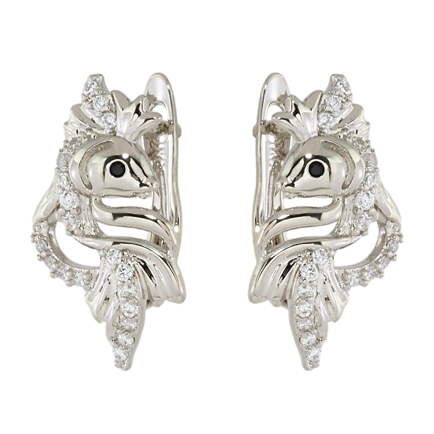 Серьги Xuping Родий английский замок Золотые рыбки с цирконием фото №1