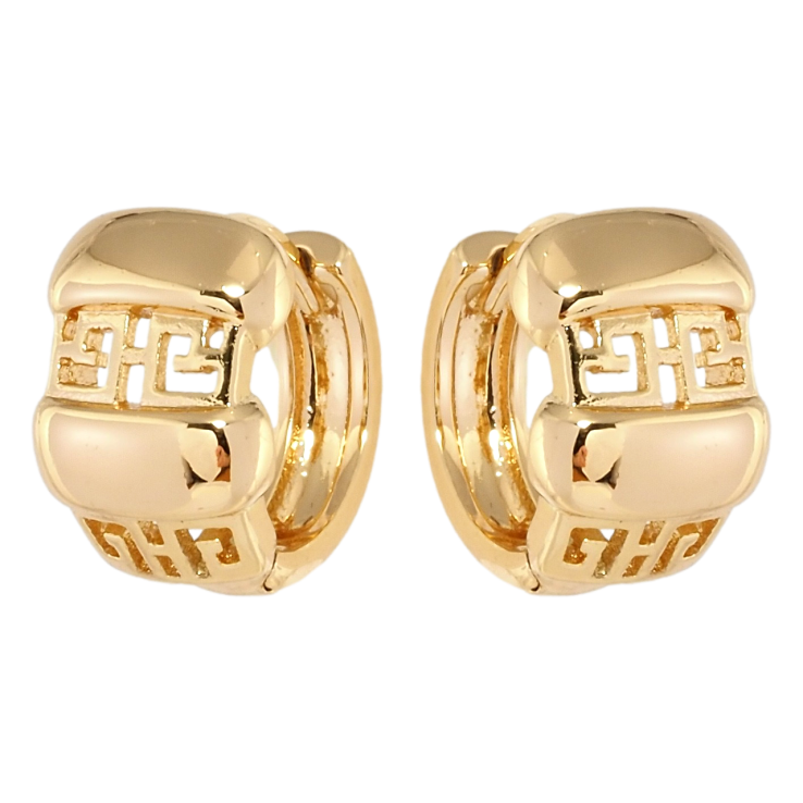 Сережки Xuping Позолота 18K колечка Комбінований Візерунок з Вирізами Грецький Орнамент фото №10 Сережки Xuping Позолота 18K колечка Комбінований Візерунок з Вирізами Грецький Орнамент фото №10