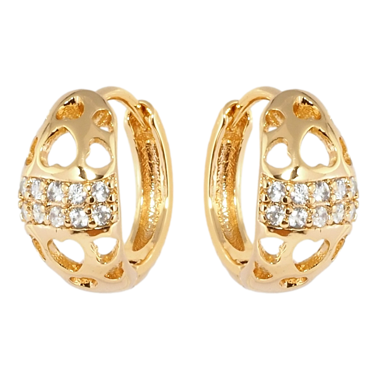 Серьги Xuping Позолота 18K колечки Вырезы Сердечки и Два Ряда Цирконий фото №4 Серьги Xuping Позолота 18K колечки Вырезы Сердечки и Два Ряда Цирконий фото №4
