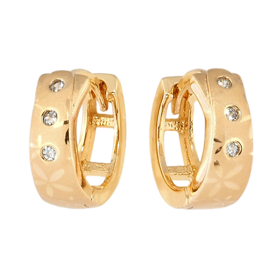 Сережки Xuping Позолота 18K колечка Три кристали з квітковим орнаментом напиленням фото №1