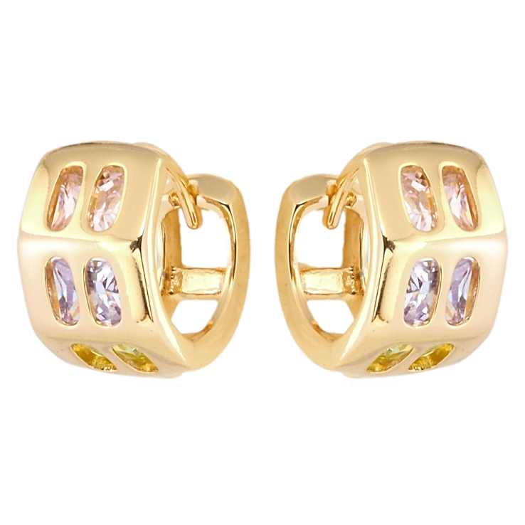 Серьги Xuping Позолота 18K колечки Широкие с вставками цветного циркония фото №2