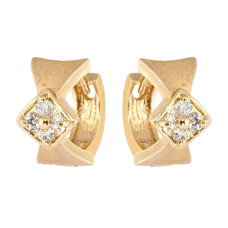 Серьги Xuping Позолота 18K колечки Фигурные с цирконием и узором напылением фото №1 Серьги Xuping Позолота 18K колечки Фигурные с цирконием и узором напылением фото №1