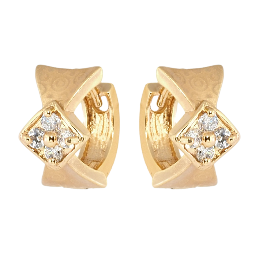 Серьги Xuping Позолота 18K колечки Фигурные с цирконием и узором напылением фото №1 Серьги Xuping Позолота 18K колечки Фигурные с цирконием и узором напылением фото №1