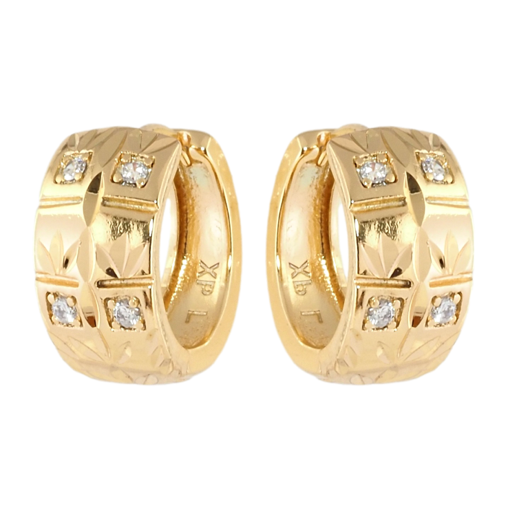 Серьги Xuping Позолота 18K колечки Вставки циркония и узор насечками фото №6 Серьги Xuping Позолота 18K колечки Вставки циркония и узор насечками фото №6