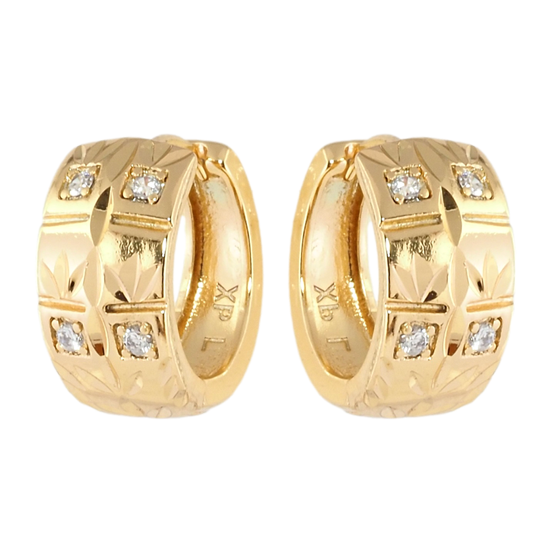 Серьги Xuping Позолота 18K колечки Вставки циркония и узор насечками фото №1