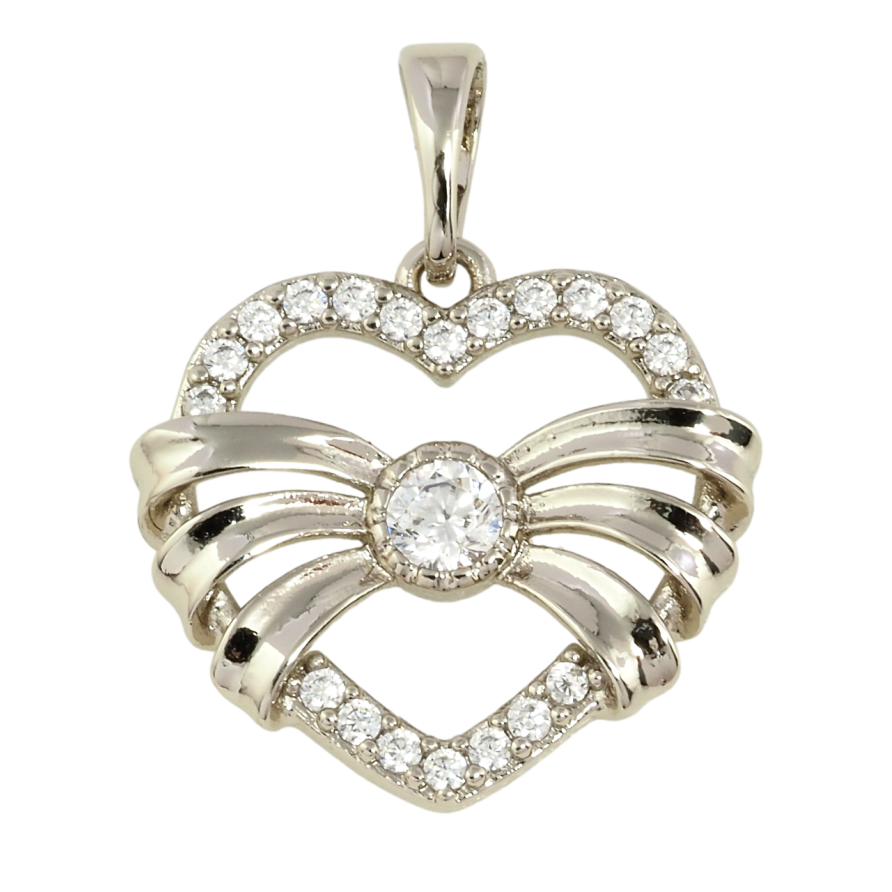 Кулон Xuping Родий Сердце с бантом для цепочки до 5мм фото №1 Кулон Xuping Родий Сердце с бантом для цепочки до 5мм фото №1