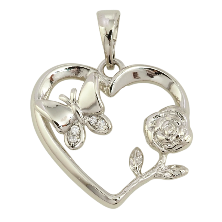 Кулон Xuping Родій Серце з метеликом та трояндою для ланцюжка до 5мм фото №13