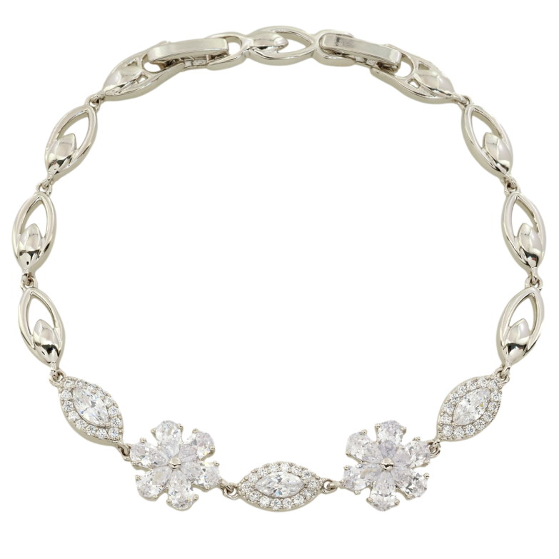 Браслет Xuping Родий Кристальные цветочки длина с доп.замком 17,19см х 5мм фото №1