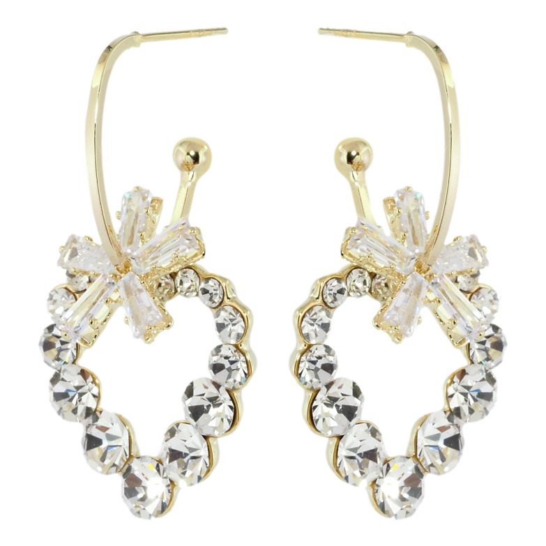 Сережки Xuping QQMM Позолота 14K пусети Дуги з кристальними квіточками та сердечками фото №1 Сережки Xuping QQMM Позолота 14K пусети Дуги з кристальними квіточками та сердечками фото №1