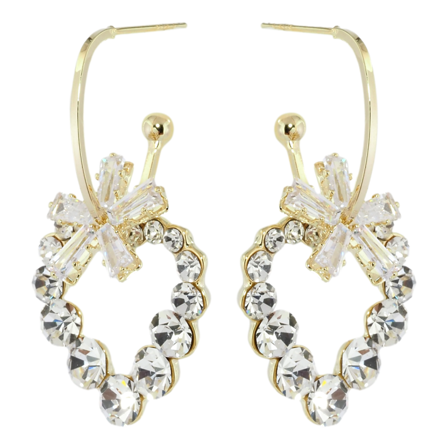 Сережки Xuping QQMM Позолота 14K пусети Дуги з кристальними квіточками та сердечками фото №1 Сережки Xuping QQMM Позолота 14K пусети Дуги з кристальними квіточками та сердечками фото №1