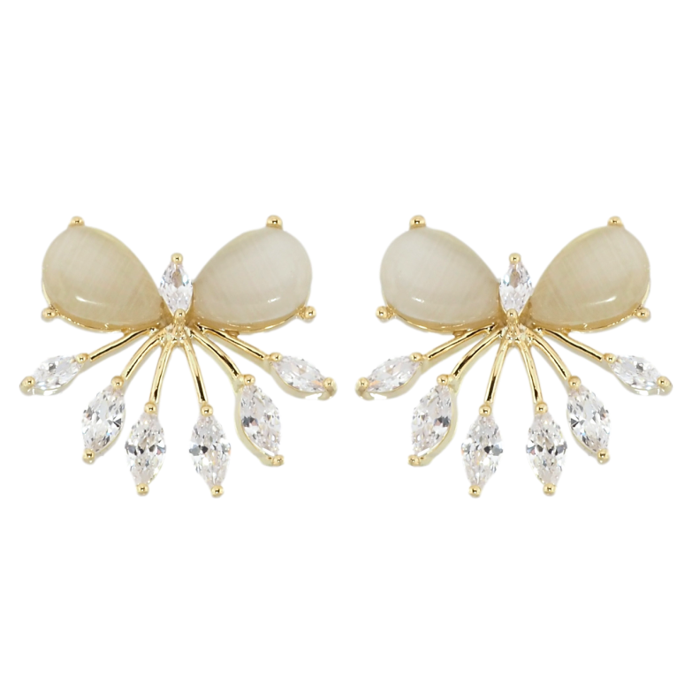 Сережки Xuping QQMM Позолота 14K пусети Банти з Котячим оком та цирконієм фото №1 Сережки Xuping QQMM Позолота 14K пусети Банти з Котячим оком та цирконієм фото №1