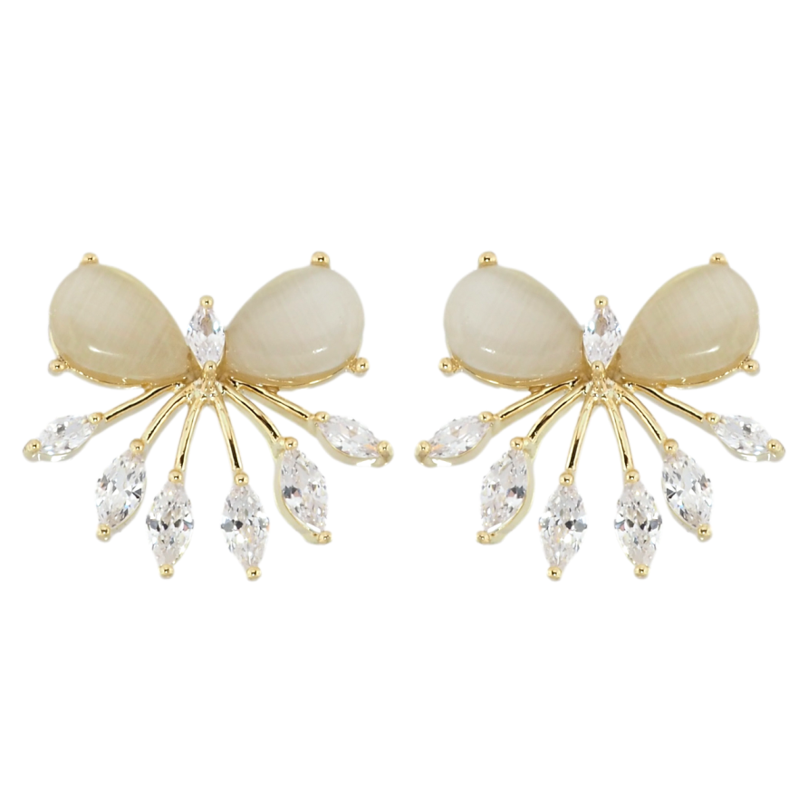 Сережки Xuping QQMM Позолота 14K пусети Банти з Котячим оком та цирконієм фото №1 Сережки Xuping QQMM Позолота 14K пусети Банти з Котячим оком та цирконієм фото №1