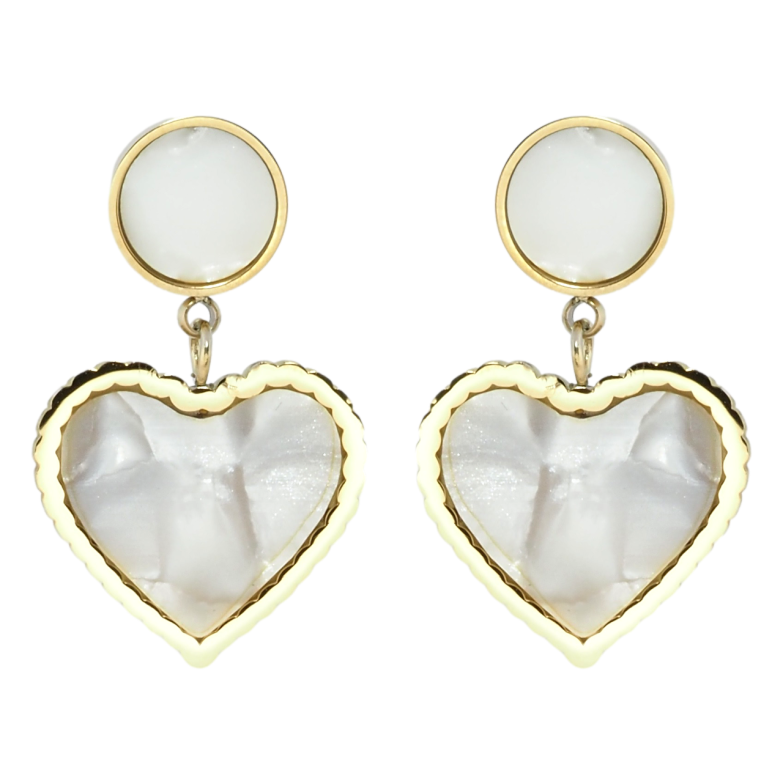 Сережки Xuping TTM Stainless Steel колір 14K пусети Перламутрові серця фото №1