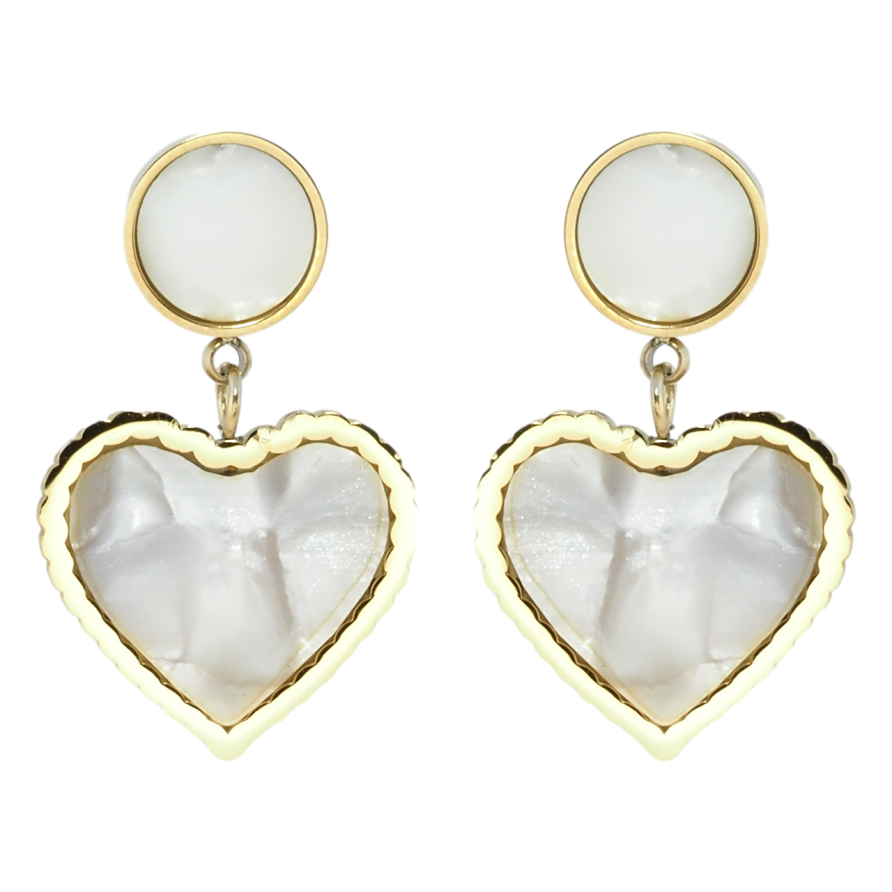 Сережки Xuping TTM Stainless Steel колір 14K пусети Перламутрові серця фото №1