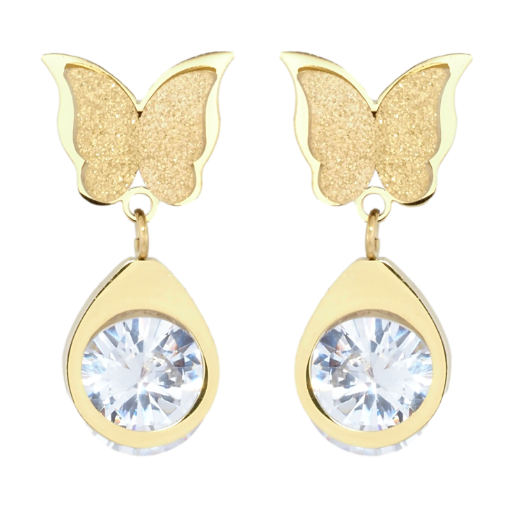 Сережки Xuping TTM Stainless Steel колір 14K пусети Метелики з кристальними підвісками фото №9